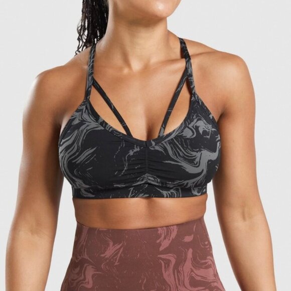 Gymshark Women’s Power Sports Bra Size XS Black Gray Marble Activewear - Picture 2 of 9